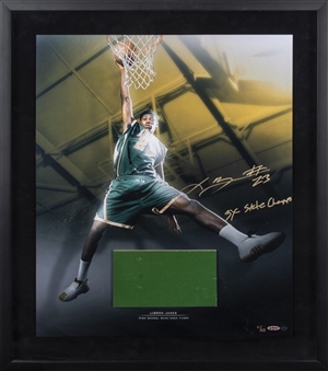 Lebron James Framed 25.5x29.5" Signed & Inscribed Photograph Including Game Used High School Floor Board - LE 11/23 (UDA)